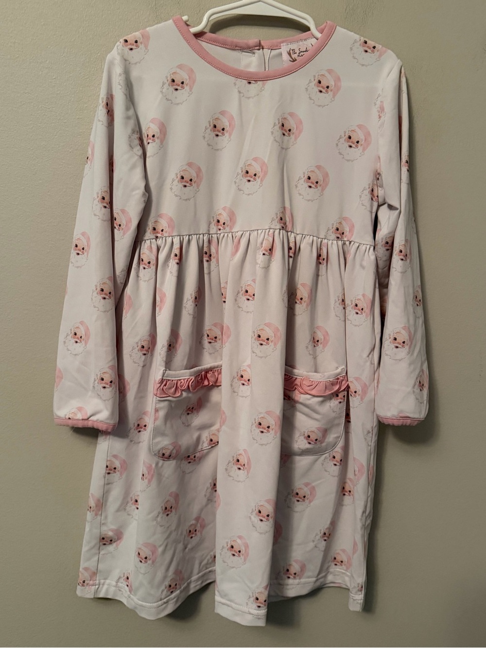 The Smocking Place Pink and White Santa Dress